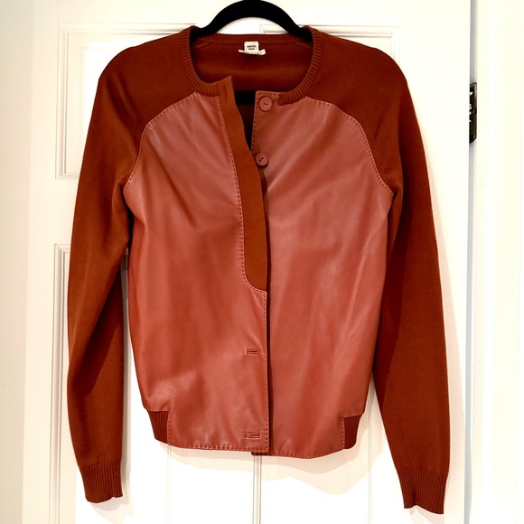 Hermes Cognac Rust Leather and Virgin Wool Cardigan - Picture 3 of 6
